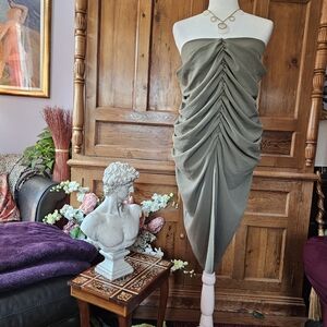 Zara Strapless Olive Dress with Ruched Design
